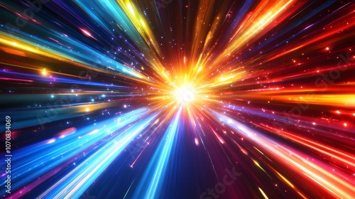 Abstract Colorful Light Streaks Radiating from a Bright Center