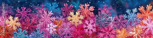 Colorful snowflakes on gradient background