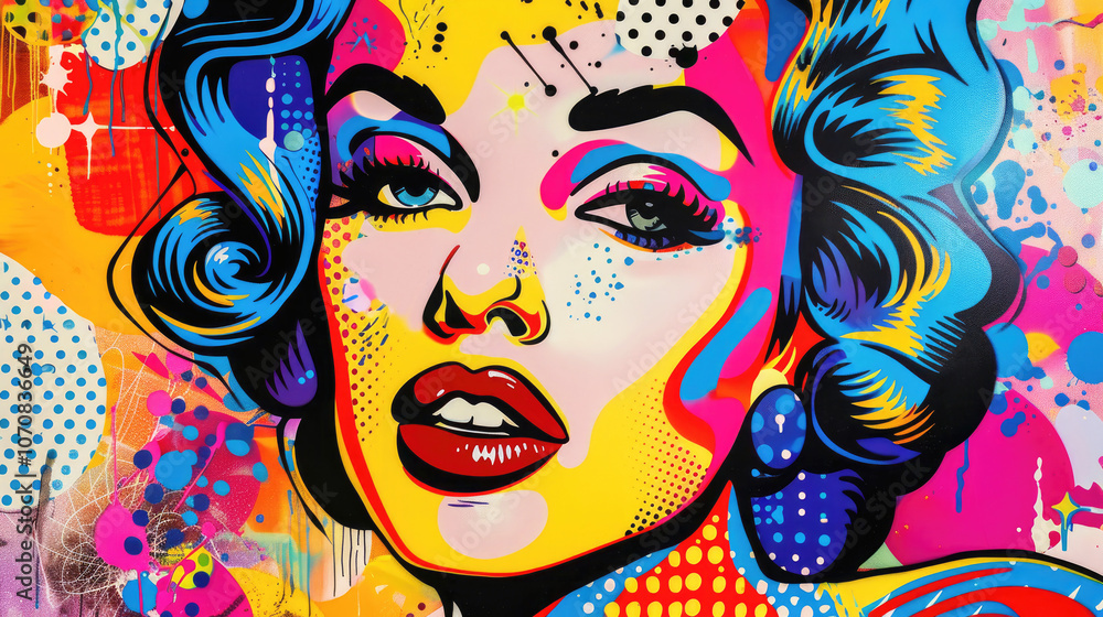 A vibrant pop art portrait of a woman with bold, expressive features and a striking color palette. A vibrant pop art portrait of a woman with bold, expressive features and a striking color palette.