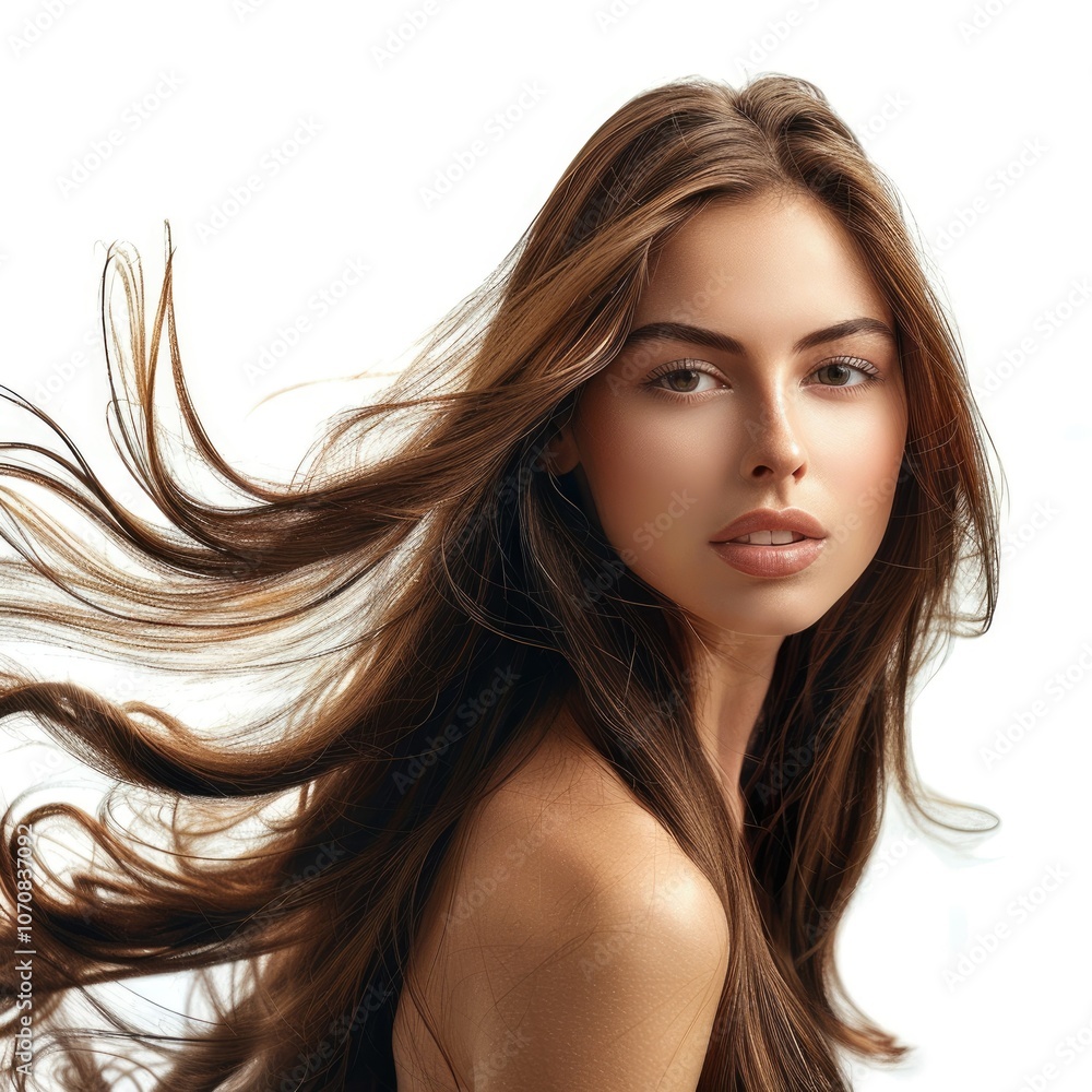 Beautiful woman with long flowing brown hair and natural makeup. Beautiful woman with long flowing brown hair and natural makeup.