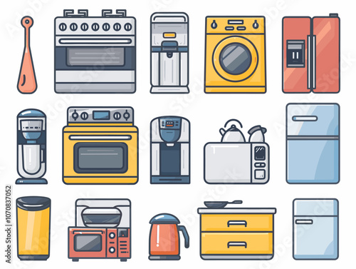 Household appliances icons set. Cartoon illustration for web