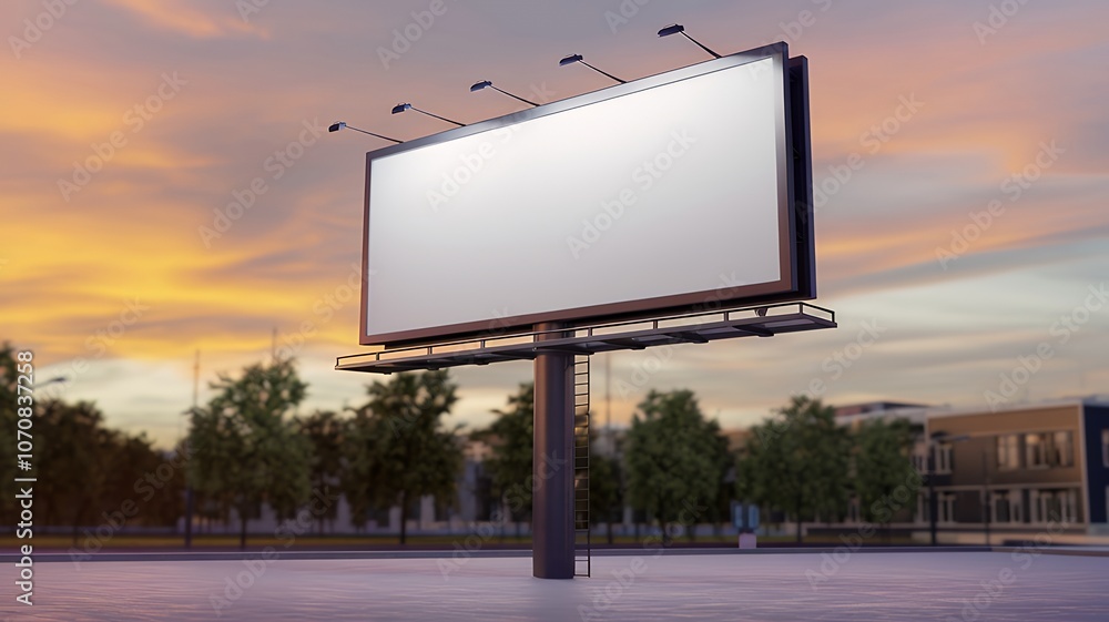Obraz premium A 3D render illustration of a billboard in open area. The billboard has an empty white screen.
