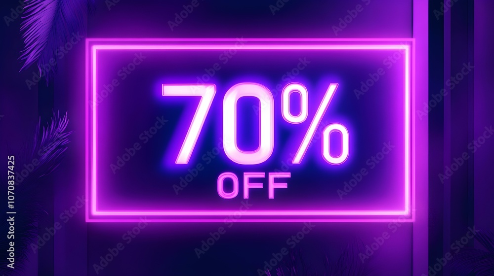 Glowing Purple '70% OFF' Neon Sign in a Luxurious Setting Glowing Purple '70% OFF' Neon Sign in a Luxurious Setting