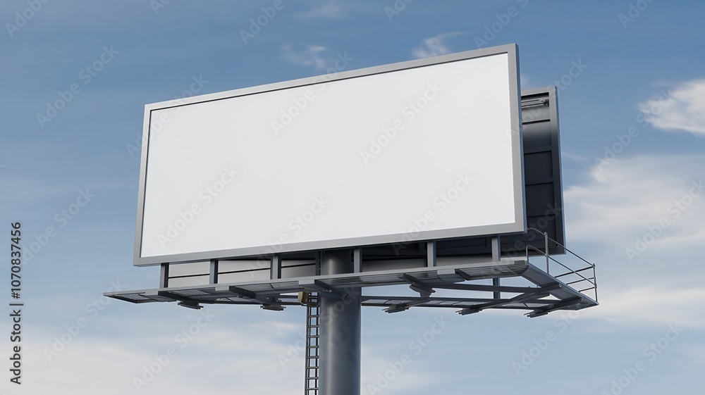 A 3D render illustration of a billboard in open area. The billboard has an empty white screen. A 3D render illustration of a billboard in open area. The billboard has an empty white screen.