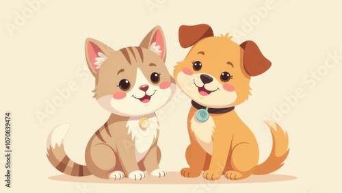 Cartoon picture. Friendship of dog and cat