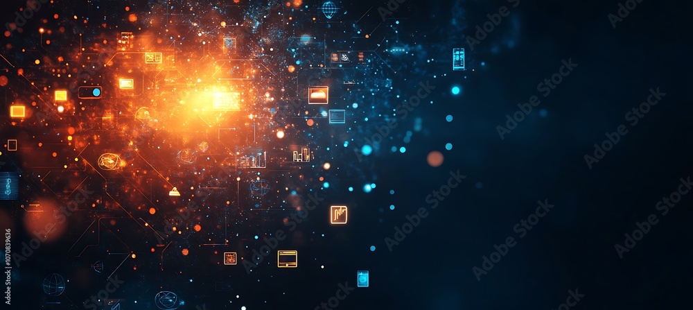 Obraz premium A creative image of a business ecosystem with various industries represented by interconnected glowing icons