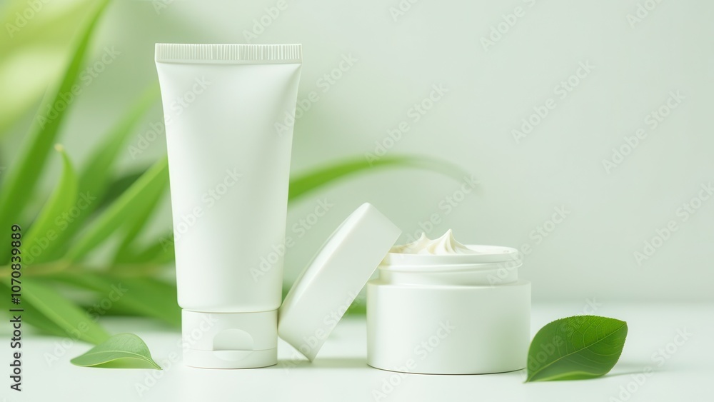 Cream jar and tube concept. White cream plastic jar without label Cream jar and tube concept. White cream plastic jar without label