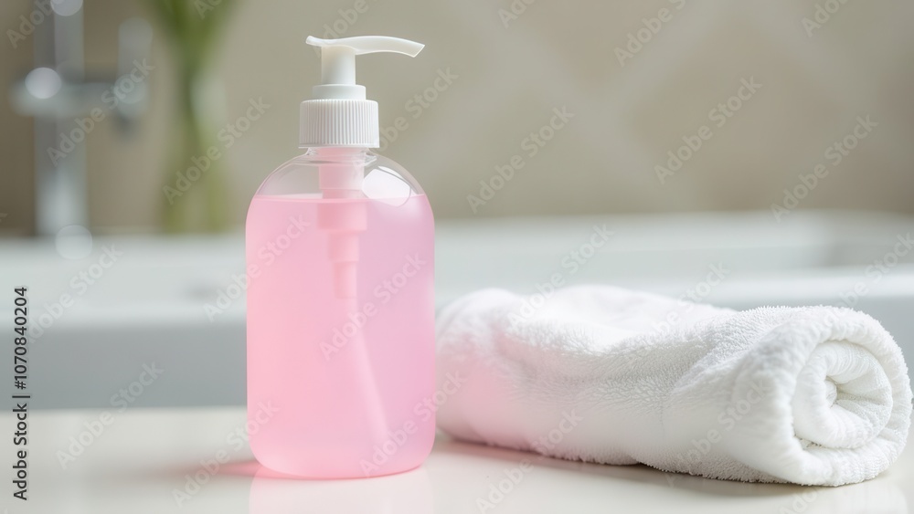 Bottle of liquid soap. Bathroom. Spa room Bottle of liquid soap. Bathroom. Spa room