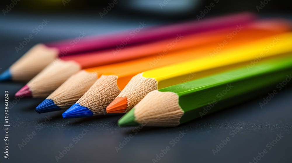 Close-up of colourful vibrant pencils for drawing on a dark background. Close-up of colourful vibrant pencils for drawing on a dark background.
