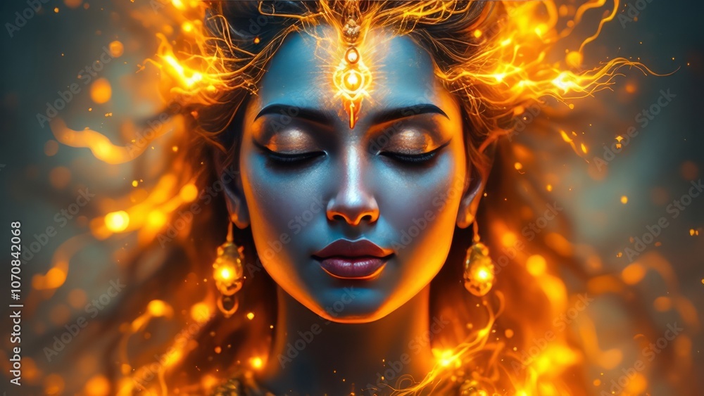 Mystical Woman with Fiery Aura and Golden Glow Mystical Woman with Fiery Aura and Golden Glow