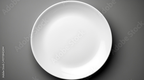 Top View Empty White Plate on Plain Grey Background