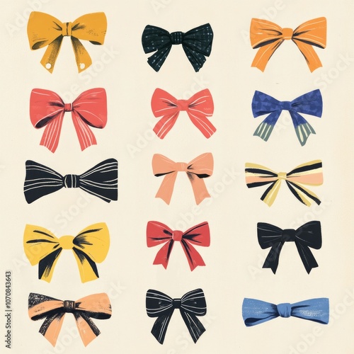 Colorful bow tie collection on beige background photo