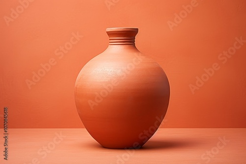 Elegant minimalist terracotta jug with smooth curves on a crisp white background