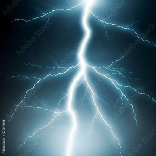 A powerful image of bright lightning, breaking through a dark turbulent sky. Electric lightning bolts with a dark background of dynamic natural energy concept