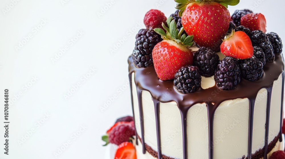 Delicious Chocolate Drizzled Cake Topped with Berries Delicious Chocolate Drizzled Cake Topped with Berries