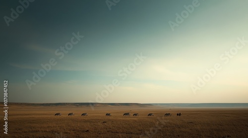 Zebras Grazing in Expansive Dry Grassland