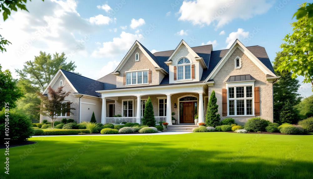 A large classic-style residence with elegant architectural features, showcasing grandeur and timeless beauty. A large classic-style residence with elegant architectural features, showcasing grandeur and timeless beauty.