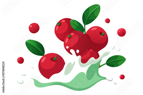 Cranberries in Juice and Milk Splash High-Quality Realistic Vector Set