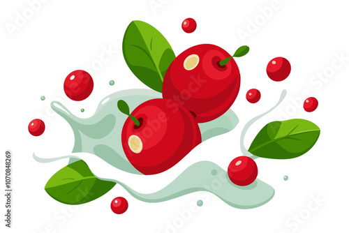 Cranberries in Juice and Milk Splash High-Quality Realistic Vector Set