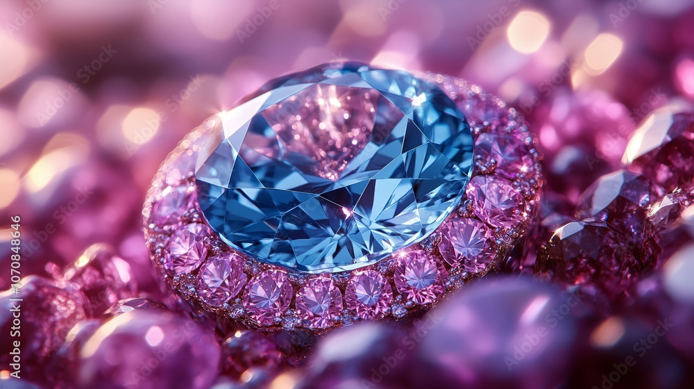 A Stunning Blue Diamond Surrounded by Pink Gemstones and Sparkle A Stunning Blue Diamond Surrounded by Pink Gemstones and Sparkle