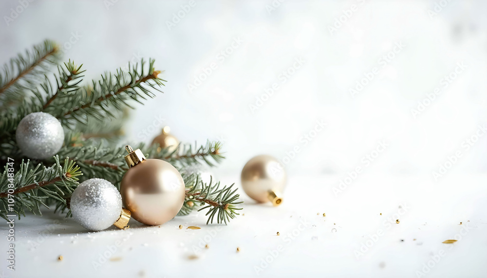 A simple and elegant white background featuring a Christmas tree with a few delicate ornaments, creating a minimalist yet festive look. There is a designated space for Christmas wishes. A simple and elegant white background featuring a Christmas tree with a few delicate ornaments, creating a minimalist yet festive look. There is a designated space for Christmas wishes.