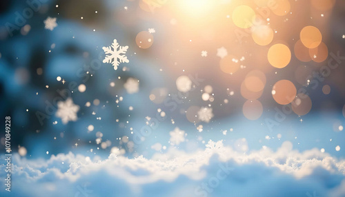 A winter background with a soft bokeh effect, where the snowflakes gently blur in the distance, creating a dreamy and serene atmosphere. 