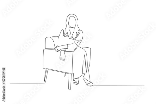 A minimalist line drawing of a seated figure on a chair, conveying simplicity and elegance.