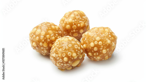 laddu indiaen dessert food on white background, fried balls