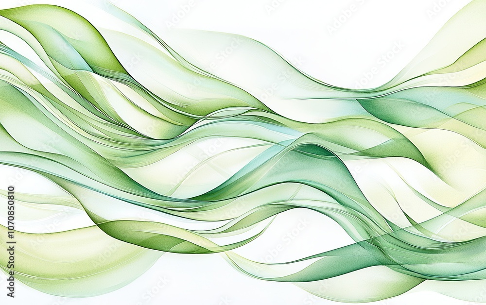 Soft green abstract waves flowing gently across a light background, creating a serene and calming visual effect Soft green abstract waves flowing gently across a light background, creating a serene and calming visual effect