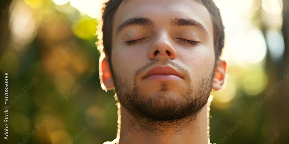 Peaceful Moment: Young Man Meditating in Nature Peaceful Moment: Young Man Meditating in Nature