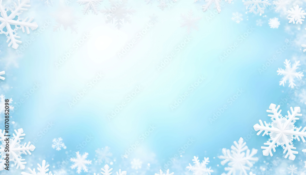 A light, white and pale blue winter background adorned with delicate snowflakes. The soft gradient creates a serene, frosty atmosphere, with a clear space designated for text. A light, white and pale blue winter background adorned with delicate snowflakes. The soft gradient creates a serene, frosty atmosphere, with a clear space designated for text.
