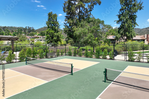 Wallpaper Mural Aerial view of a pickle ball complex with courts beside a playground in a suburban park in San Diego Torontodigital.ca