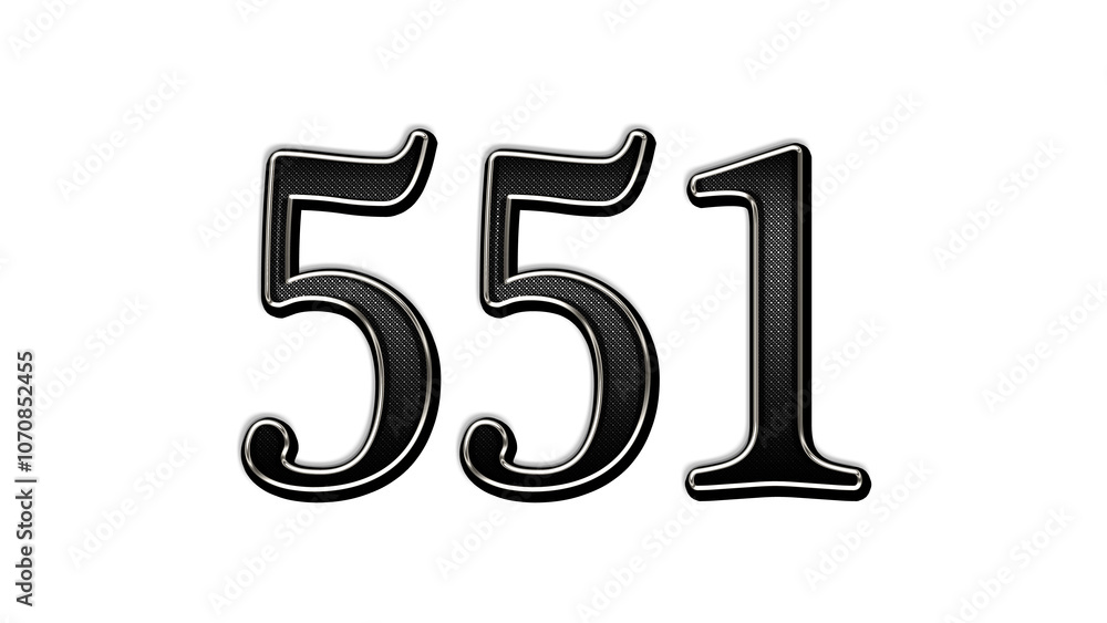 black metal 3d design of number 551 on white background. black metal 3d design of number 551 on white background.