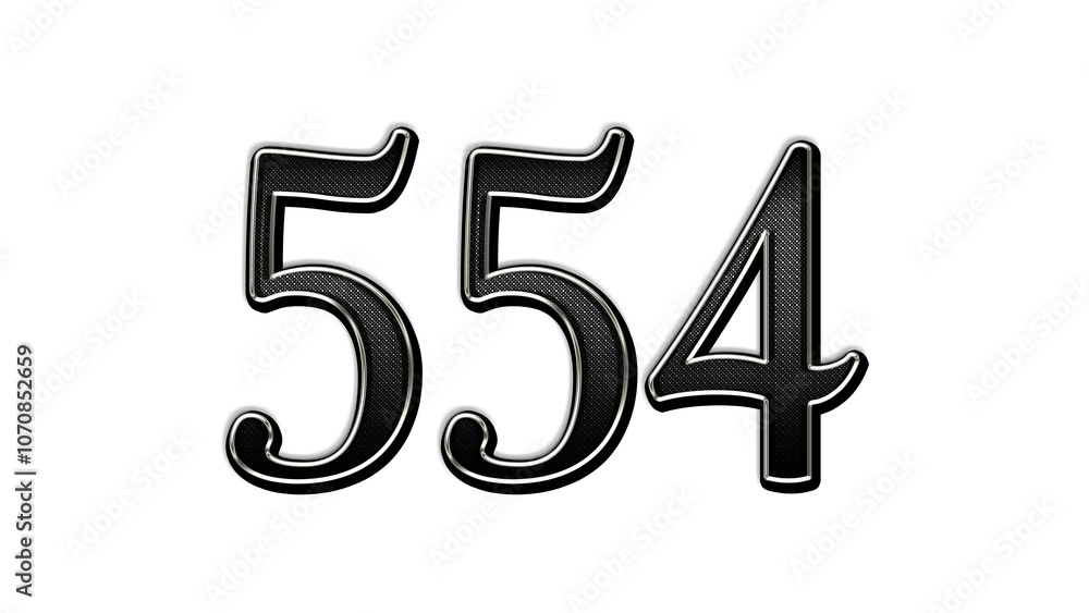 black metal 3d design of number 554 on white background. black metal 3d design of number 554 on white background.