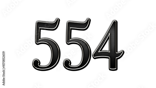 black metal 3d design of number 554 on white background.