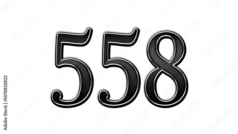 black metal 3d design of number 558 on white background. black metal 3d design of number 558 on white background.
