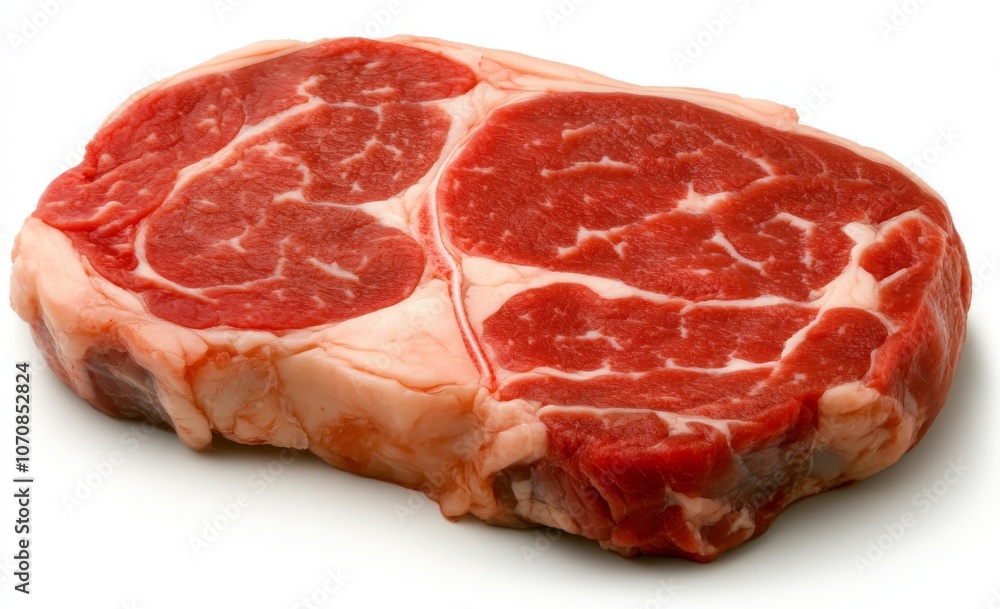 Fototapeta premium Raw Ribeye Steak Isolated on White Background with Clipping Path