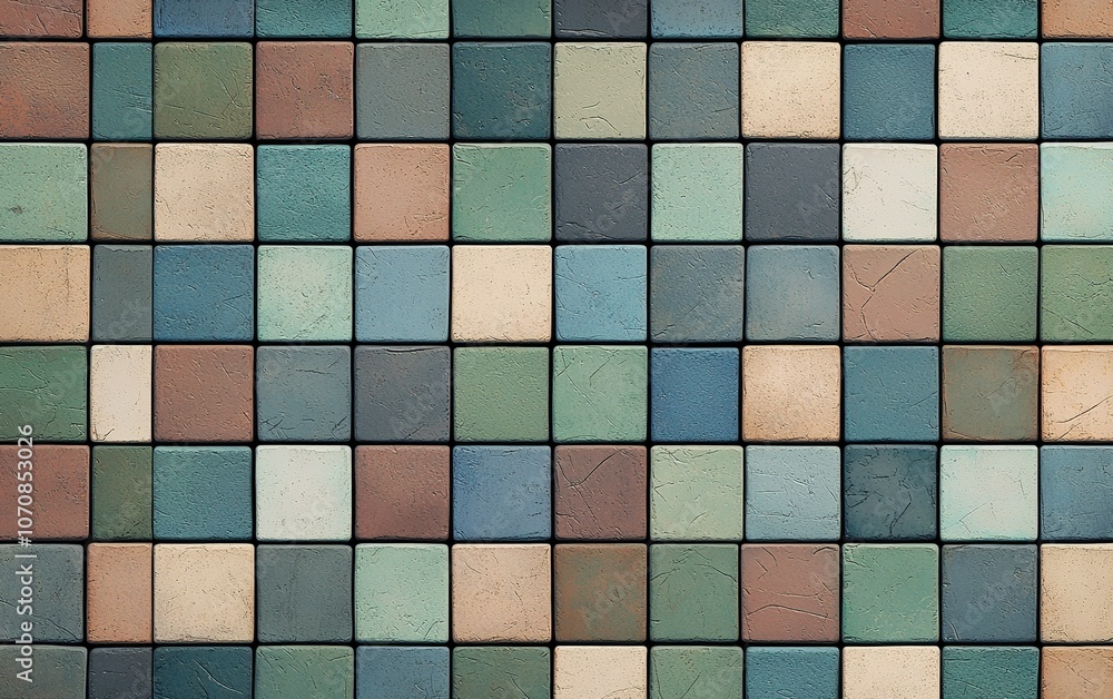 Colorful tile pattern showcasing various shades in a geometric arrangement, ideal for home decor or artistic design, shot in natural light Colorful tile pattern showcasing various shades in a geometric arrangement, ideal for home decor or artistic design, shot in natural light