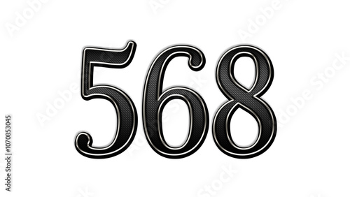 black metal 3d design of number 568 on white background.