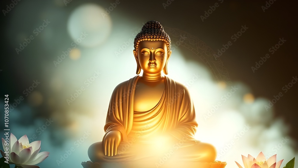 Golden Buddha Statue Serenity Peaceful Meditation Illuminated Lotus Flowers Tranquility Spirituality Harmony Reflection Golden Buddha Statue Serenity Peaceful Meditation Illuminated Lotus Flowers Tranquility Spirituality Harmony Reflection