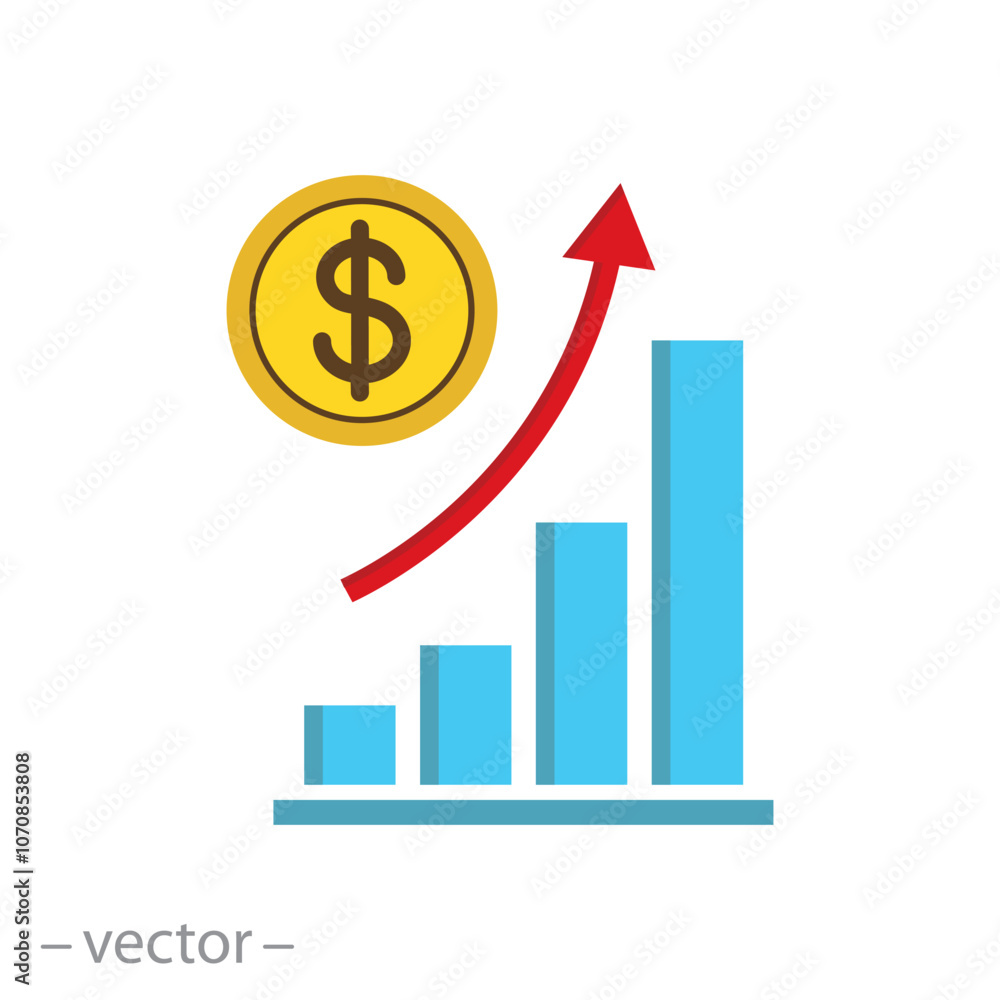 progress marketing, increase money growth icon, flat vector illustration progress marketing, increase money growth icon, flat vector illustration