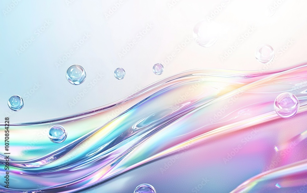Colorful abstract waves with bubbles illuminated by soft light create a serene underwater atmosphere Colorful abstract waves with bubbles illuminated by soft light create a serene underwater atmosphere