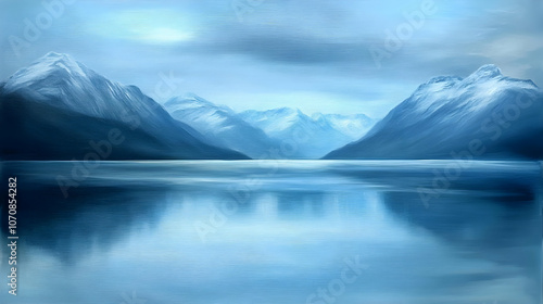 Wallpaper Mural A peaceful lake reflecting the snowy peaks of a mountain range in a blue sky with clouds. Torontodigital.ca