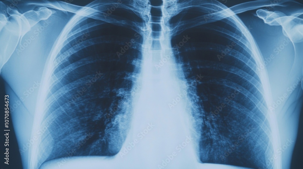 Medical chest X-ray image showing detailed anatomy of lungs and heart, essential diagnostic tool for detecting respiratory and cardiovascular conditions.
Medical chest X-ray image showing detailed anatomy of lungs and heart, essential diagnostic tool for detecting respiratory and cardiovascular conditions.