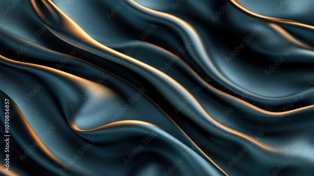 Obraz premium Smooth, flowing blue and gold satin fabric.