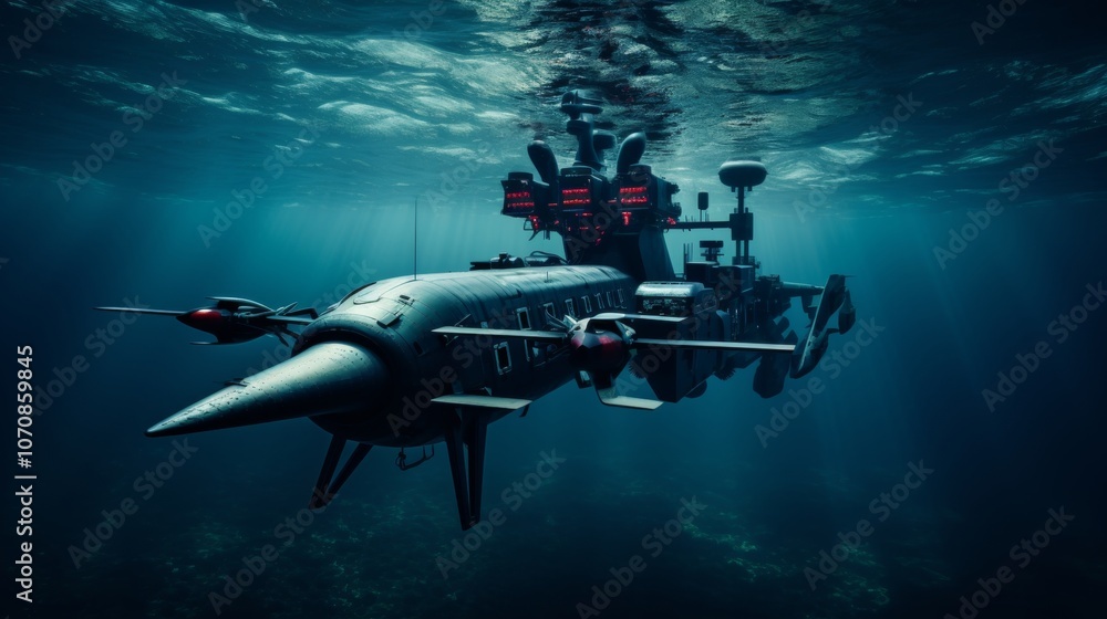 Naklejka premium Futuristic underwater vehicles featuring panoramic windows for stunning ocean views