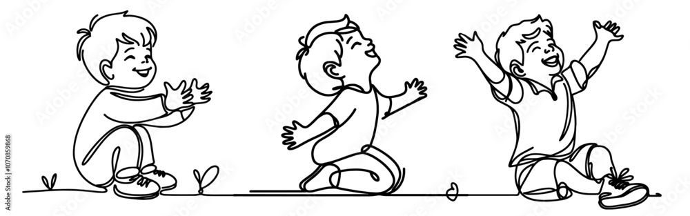 little children joyful happy monoline vector, oneline line art style little children joyful happy monoline vector, oneline line art style