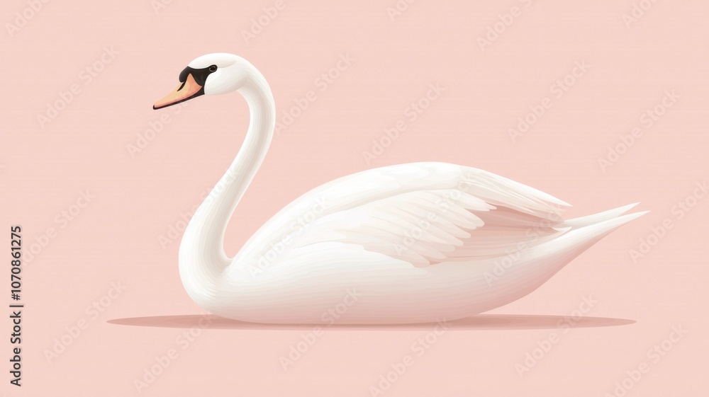 Fototapeta premium Elegant swan gliding gracefully on a soft pink background to capture tranquility and beauty