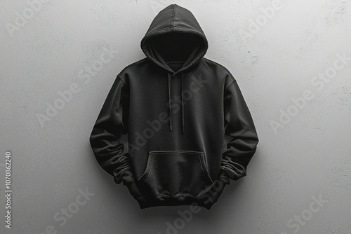 Black Hoodie with Hood Pulled Up Hanging on a Wall