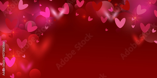 Happy valentine Vector template Greeting card Red pink hearts 14 february Day all lovers Copy space Gentle design Romantic feelings Valentine's Day Wedding Birthday Defocused bokeh Shining hearts